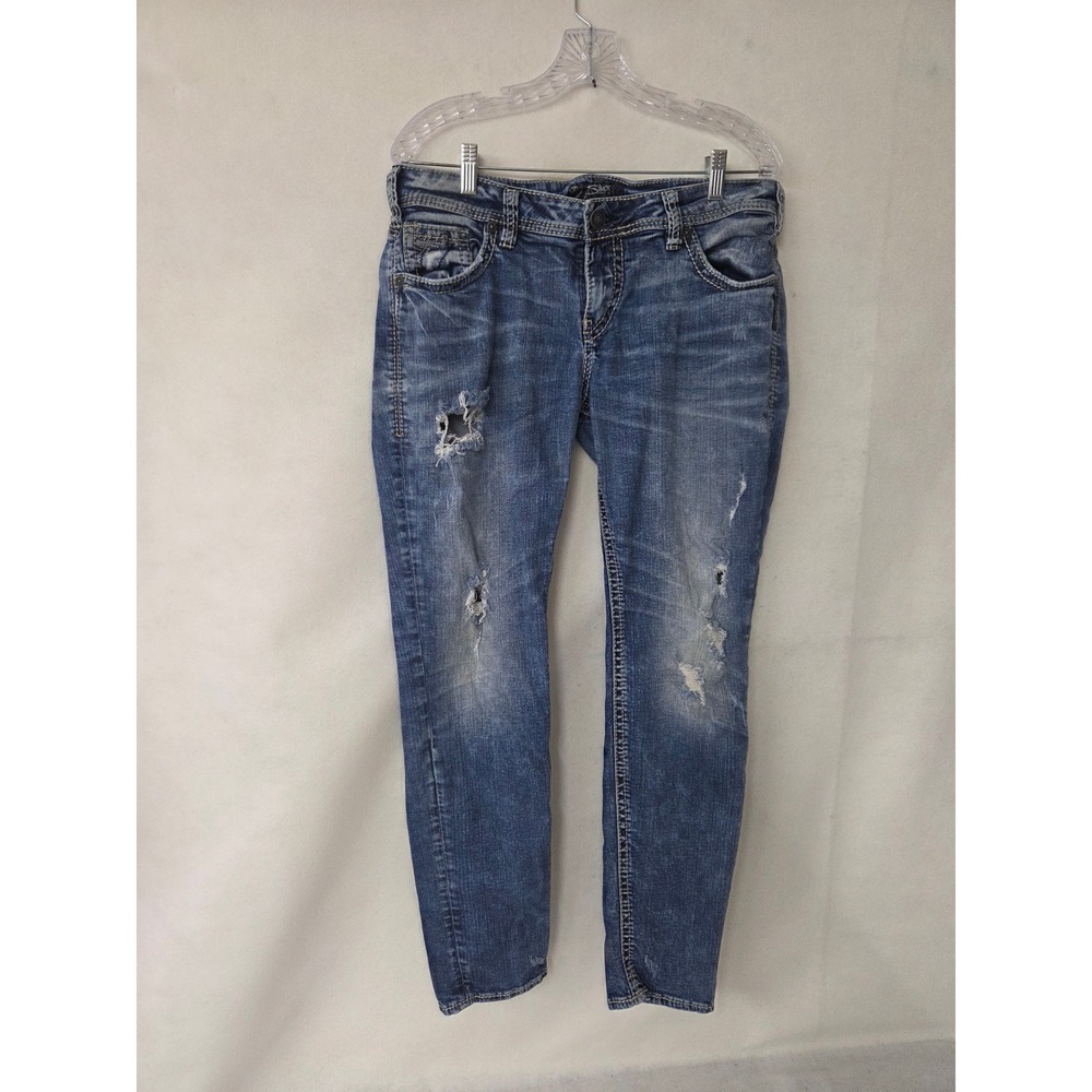 Silver Jeans Co Boyfriend Super Stretch Distressed Medium Wash Jeans W32 L29